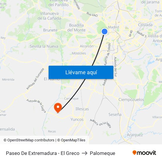 Paseo De Extremadura - El Greco to Palomeque map