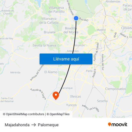 Majadahonda to Palomeque map