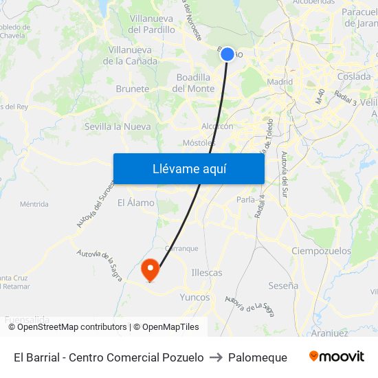 El Barrial - Centro Comercial Pozuelo to Palomeque map