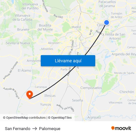 San Fernando to Palomeque map