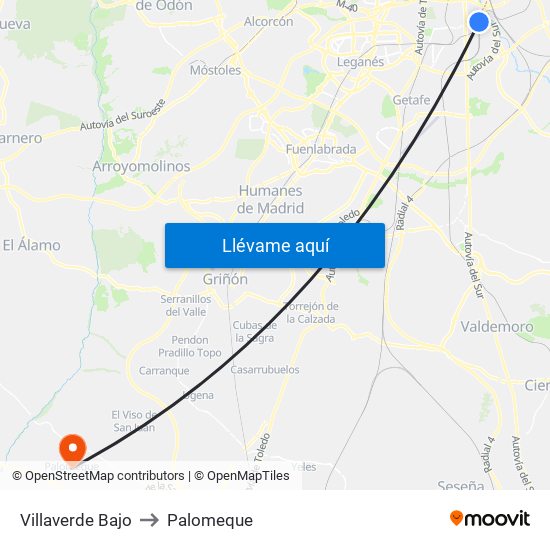 Villaverde Bajo to Palomeque map