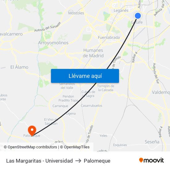 Las Margaritas - Universidad to Palomeque map