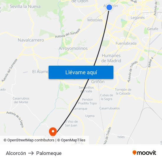 Alcorcón to Palomeque map