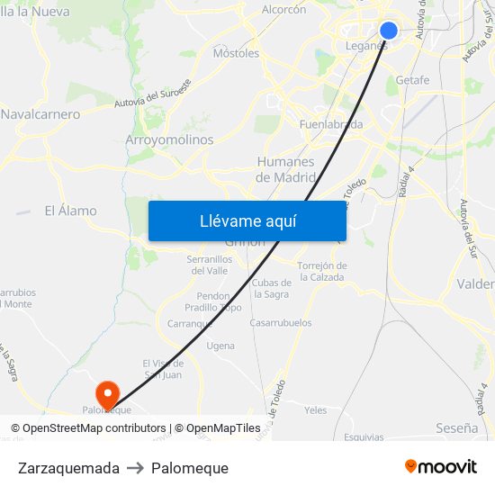 Zarzaquemada to Palomeque map