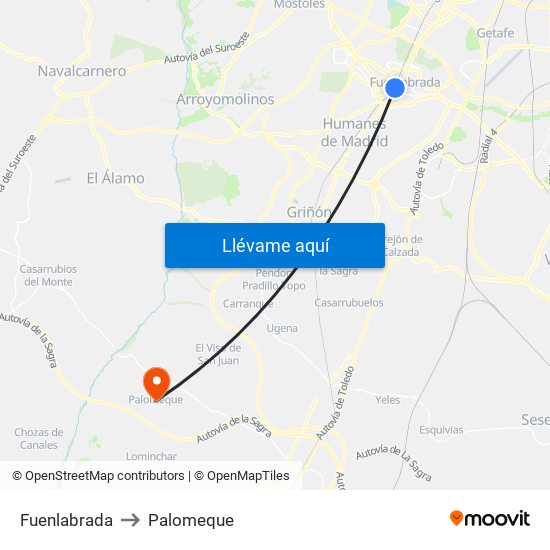 Fuenlabrada to Palomeque map