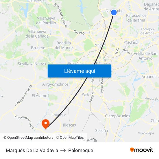 Marqués De La Valdavia to Palomeque map