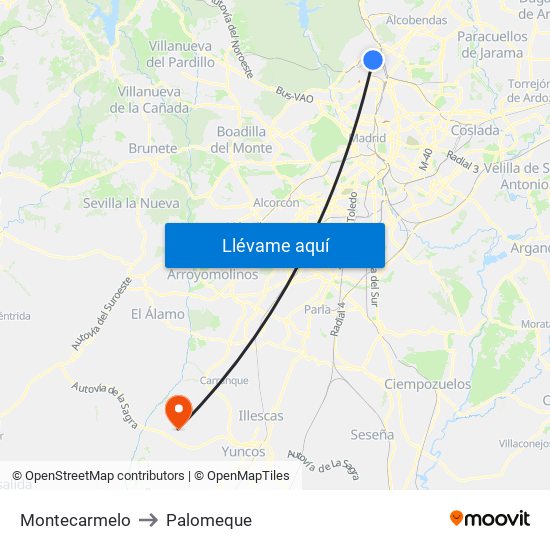 Montecarmelo to Palomeque map