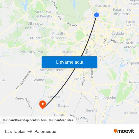 Las Tablas to Palomeque map