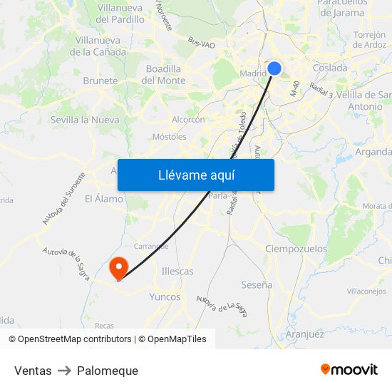 Ventas to Palomeque map
