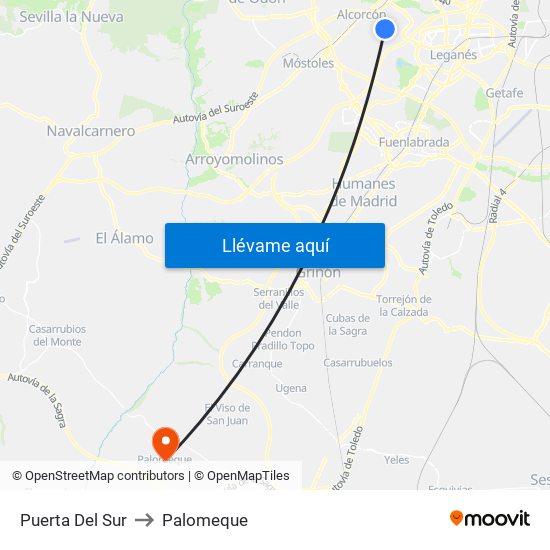 Puerta Del Sur to Palomeque map