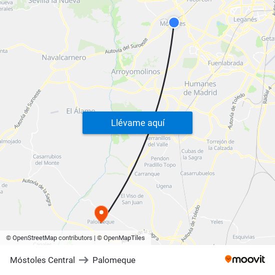 Móstoles Central to Palomeque map