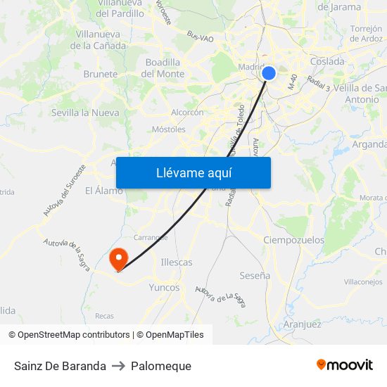 Sainz De Baranda to Palomeque map
