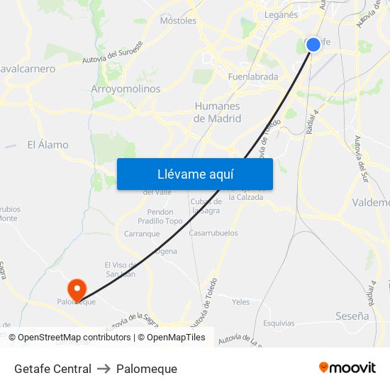 Getafe Central to Palomeque map