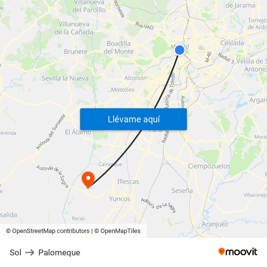 Sol to Palomeque map