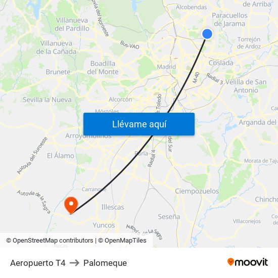 Aeropuerto T4 to Palomeque map