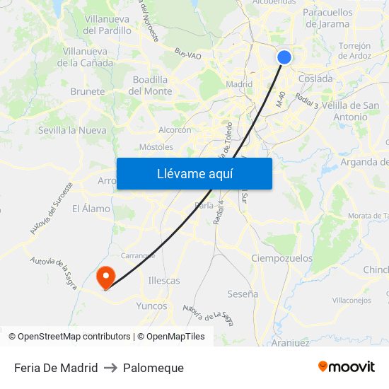 Feria De Madrid to Palomeque map