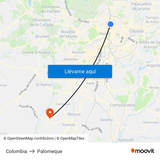 Colombia to Palomeque map