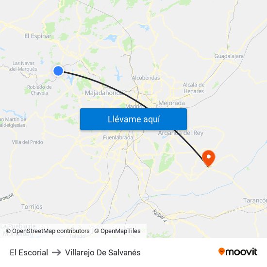 El Escorial to Villarejo De Salvanés map