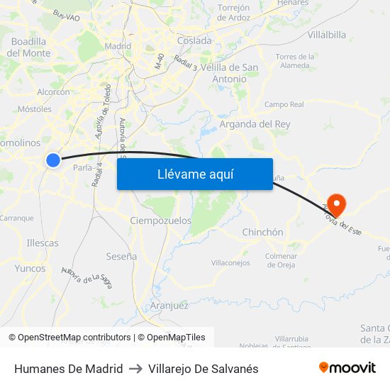 Humanes De Madrid to Villarejo De Salvanés map