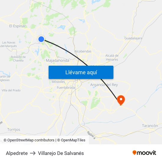 Alpedrete to Villarejo De Salvanés map