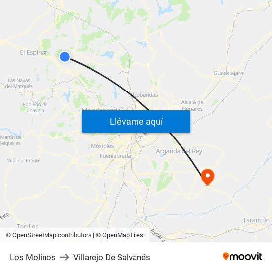 Los Molinos to Villarejo De Salvanés map
