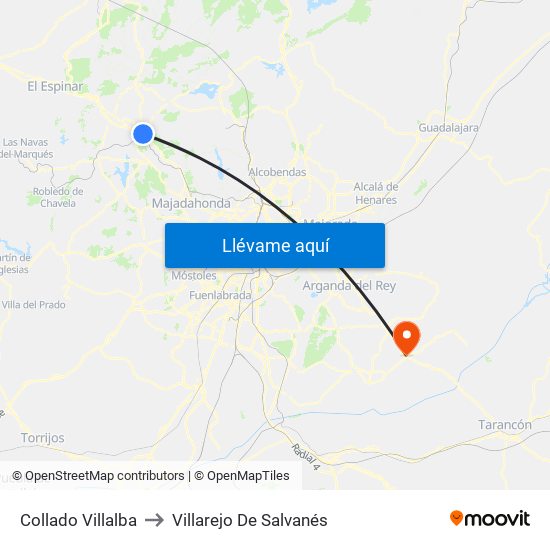 Collado Villalba to Villarejo De Salvanés map