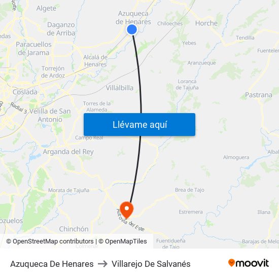 Azuqueca De Henares to Villarejo De Salvanés map