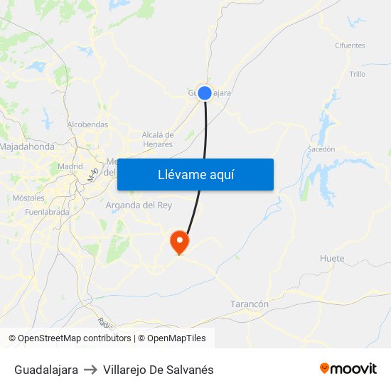 Guadalajara to Villarejo De Salvanés map