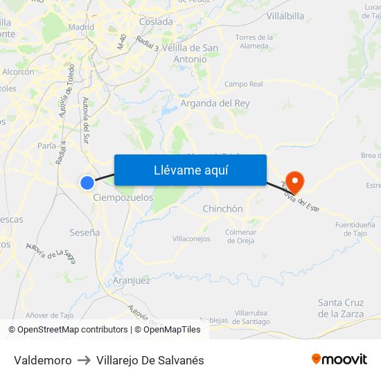 Valdemoro to Villarejo De Salvanés map