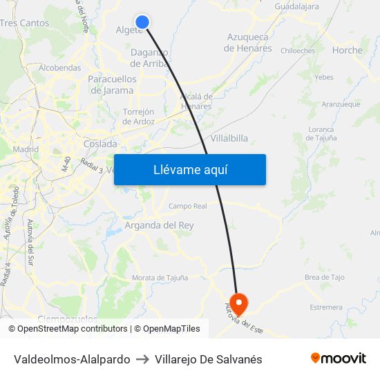 Valdeolmos-Alalpardo to Villarejo De Salvanés map