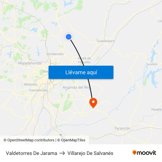 Valdetorres De Jarama to Villarejo De Salvanés map