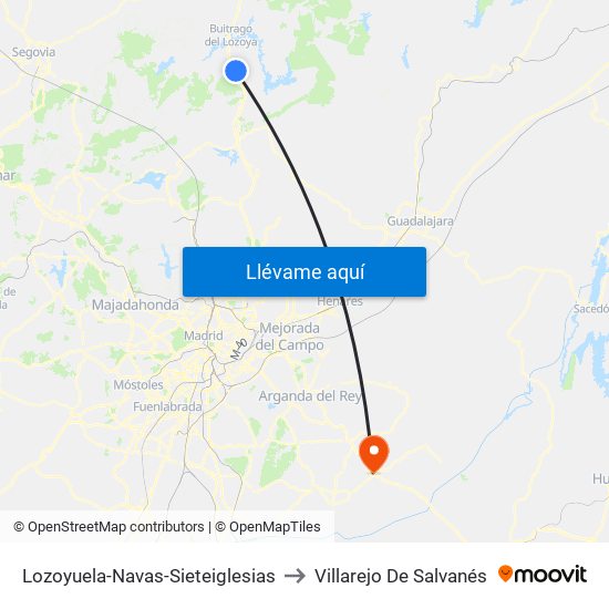 Lozoyuela-Navas-Sieteiglesias to Villarejo De Salvanés map