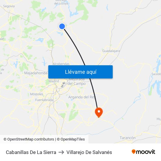 Cabanillas De La Sierra to Villarejo De Salvanés map