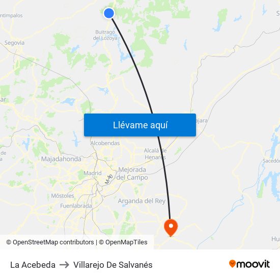 La Acebeda to Villarejo De Salvanés map