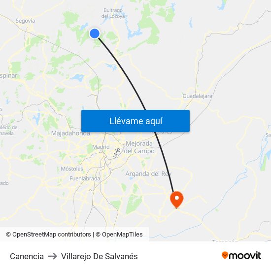 Canencia to Villarejo De Salvanés map