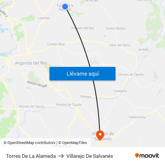 Torres De La Alameda to Villarejo De Salvanés map
