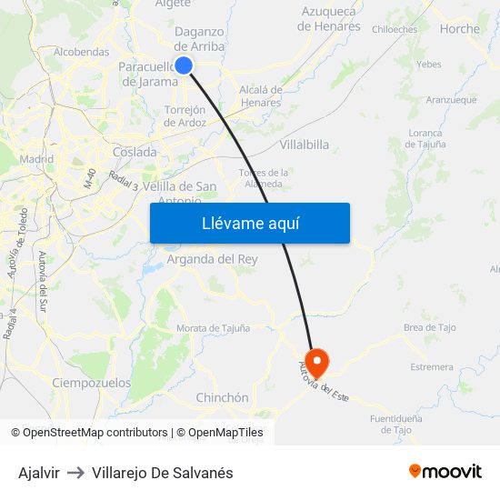Ajalvir to Villarejo De Salvanés map