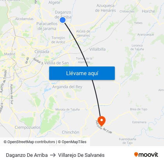 Daganzo De Arriba to Villarejo De Salvanés map
