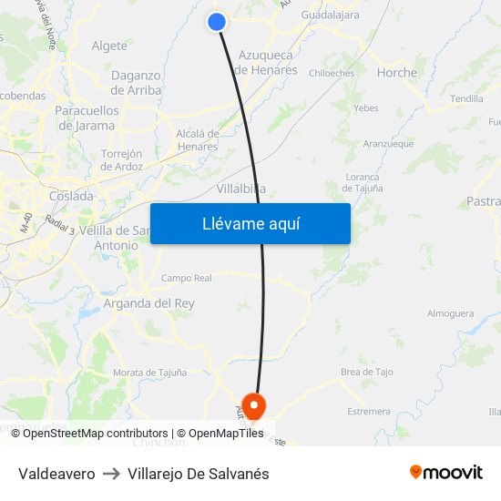 Valdeavero to Villarejo De Salvanés map