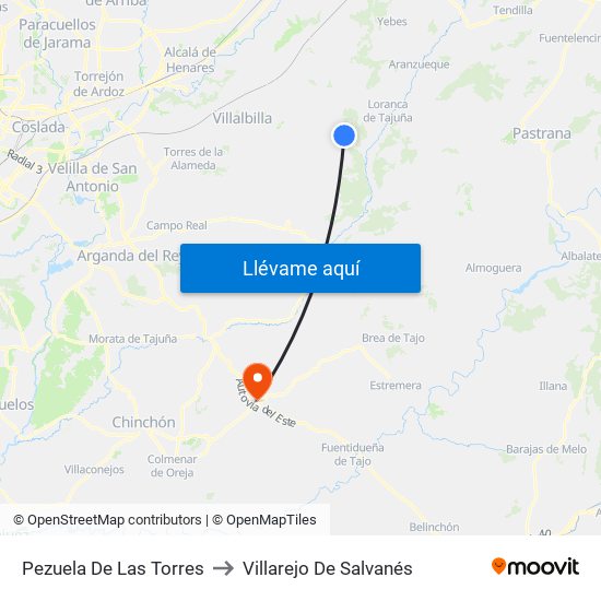 Pezuela De Las Torres to Villarejo De Salvanés map