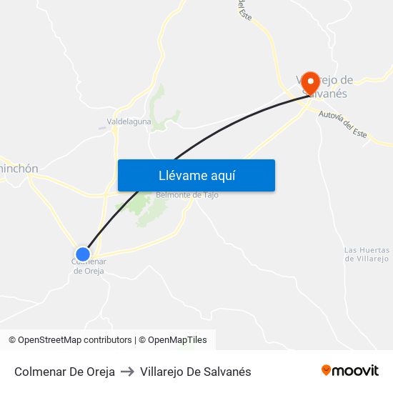Colmenar De Oreja to Villarejo De Salvanés map