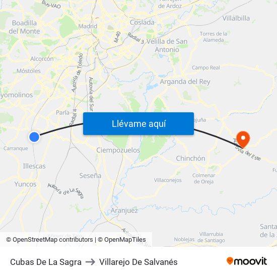 Cubas De La Sagra to Villarejo De Salvanés map