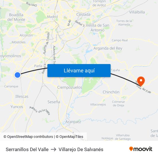 Serranillos Del Valle to Villarejo De Salvanés map