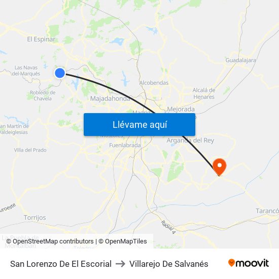 San Lorenzo De El Escorial to Villarejo De Salvanés map