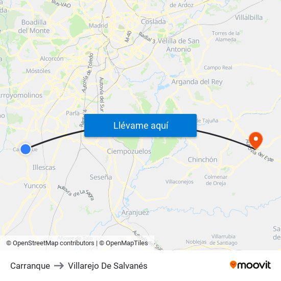 Carranque to Villarejo De Salvanés map