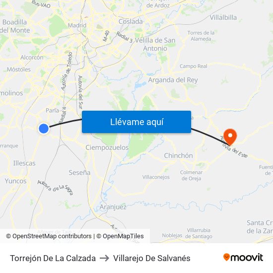 Torrejón De La Calzada to Villarejo De Salvanés map