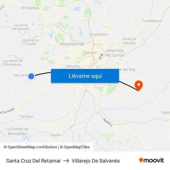 Santa Cruz Del Retamar to Villarejo De Salvanés map