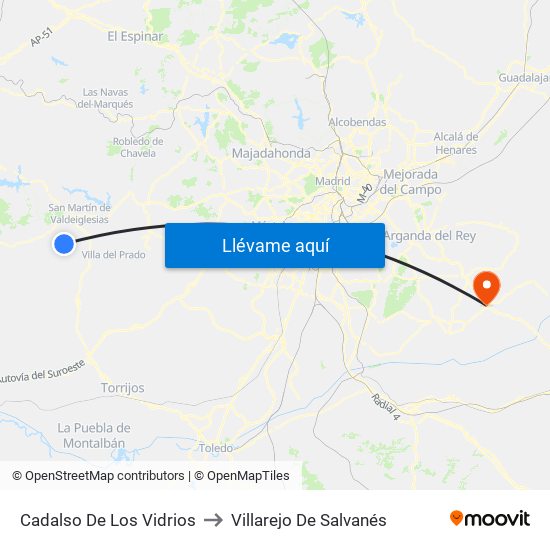 Cadalso De Los Vidrios to Villarejo De Salvanés map
