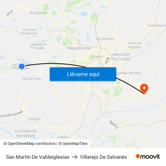San Martín De Valdeiglesias to Villarejo De Salvanés map