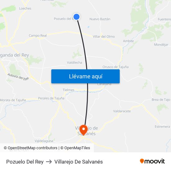 Pozuelo Del Rey to Villarejo De Salvanés map